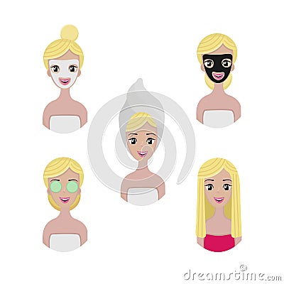 Blonde shows how she cares for her face Vector Illustration