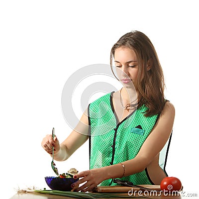 Girl shuffle a salad Stock Photo