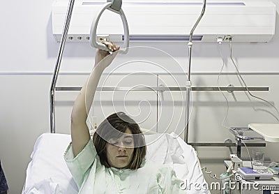 Girl sick hospital bed Stock Photo