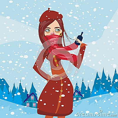 Girl sick in winter Vector Illustration