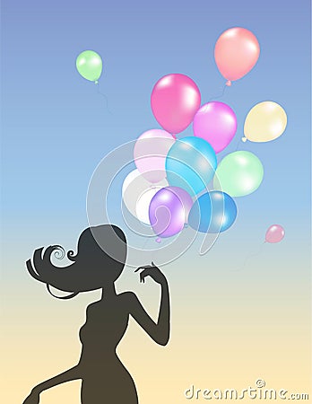 Girl silhouette with balloons Vector Illustration