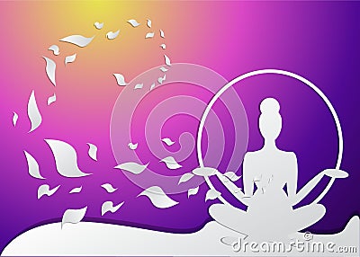 Girl silhouette meditate, lotus pose Vector Illustration