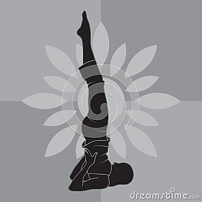 girl silhouette practising yoga in supported shoulderstand pose. Vector illustration decorative design Vector Illustration