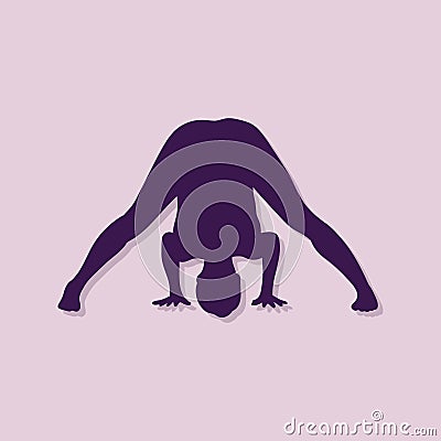 girl silhouette practising yoga in wide-legged forward bend pose. Vector illustration decorative design Vector Illustration
