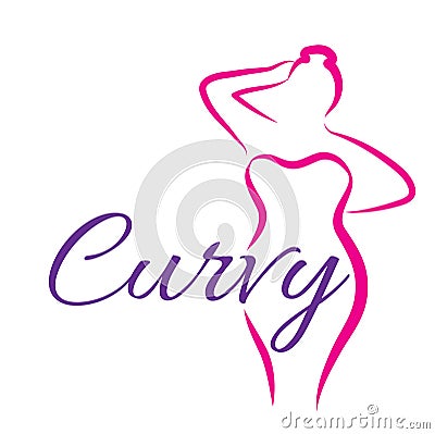 Girl silhouette sketch plus size model. Curvy woman symbol. Vector illustration Vector Illustration