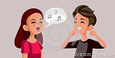 Girl Singing Awful Song Annoying her Friend Vector Cartoon Vector Illustration