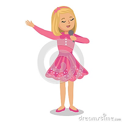Girl singing. Little girl singing with microphone in her hand. Vector Illustration