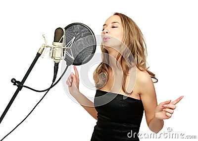 A girl sings Stock Photo