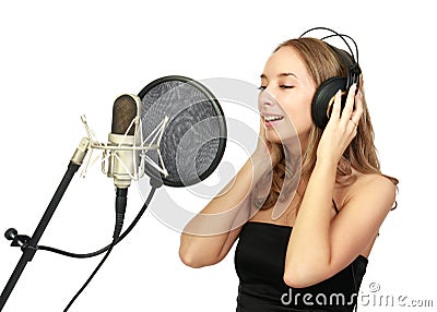 A girl sings Stock Photo