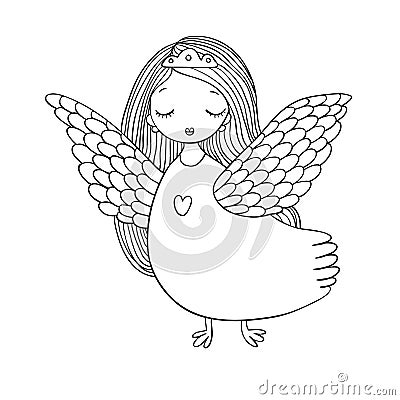 Girl Sirin. Mythological bird. Russian folklore. Vector Illustration