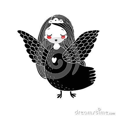 Girl Sirin. Mythological bird. Russian folklore. Vector Illustration