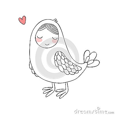 Girl Sirin. Mythological bird. Russian folklore. Vector Illustration