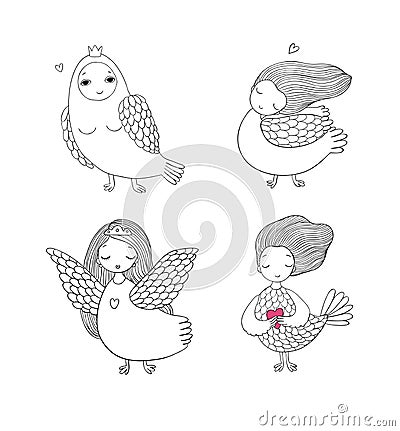 Girl Sirin. Mythological bird. Russian folklore. Vector Vector Illustration