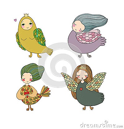 Girl Sirin. Mythological bird. Russian folklore. Vector Vector Illustration