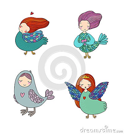 Girl Sirin. Mythological bird. Russian folklore. Vector Vector Illustration