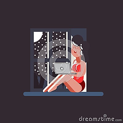 Girl siting at night Vector Illustration