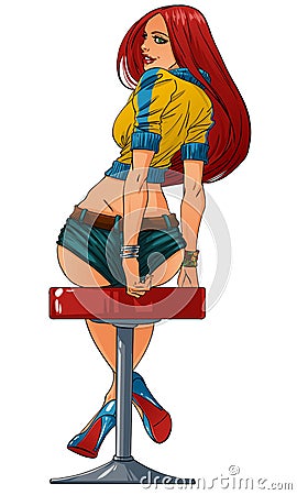Girl sits in bar . Vector Illustration