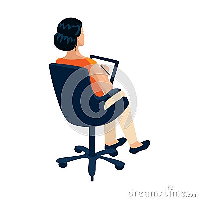 The girl sits in a chair and writes Vector Illustration