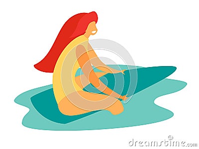 Girl sits on surf board in the ocean vector illustration Vector Illustration