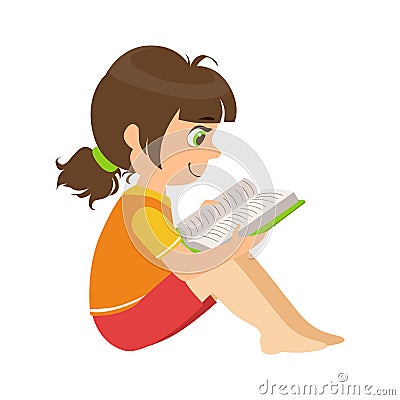 Girl Sitting On The Floor Reading A Book, Part Of Kids Loving To Read Vector Illustrations Series Vector Illustration