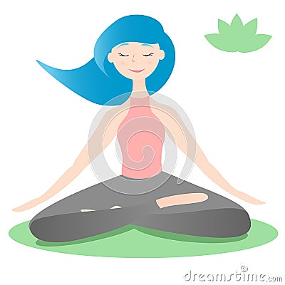 Girl sitting in lotus yoga pose Vector Illustration