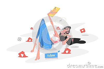 Girl sitting on social networks Vector Illustration