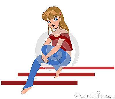 Girl sitting on stairs Stock Photo