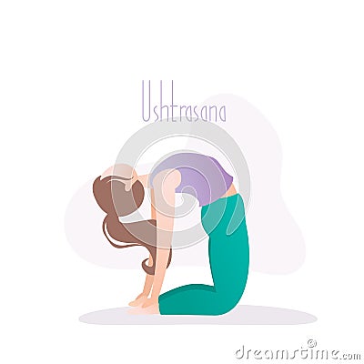 Girl sitting in yoga pose, Camel Pose or Ustrasana asana in hatha yoga Vector Illustration