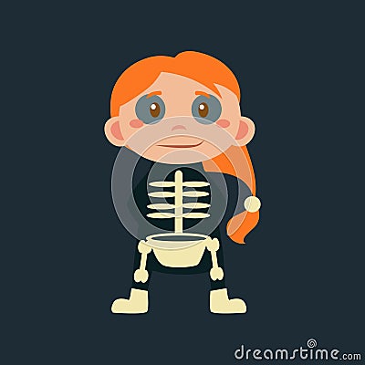 Girl In Skeleton Halloween Disguise Vector Illustration