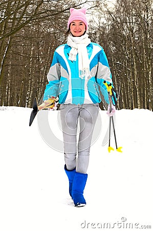Girl and ski Stock Photo