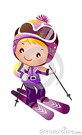 Girl Skiing Vector Illustration