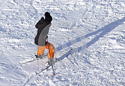 Girl skiing in the snow in winter Editorial Stock Photo