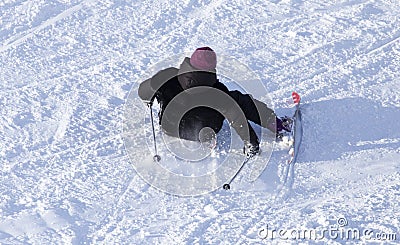 Girl skiing in the snow in winter Editorial Stock Photo