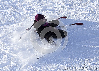 Girl skiing in the snow in winter Editorial Stock Photo