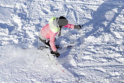 Girl skiing in the snow in winter Editorial Stock Photo
