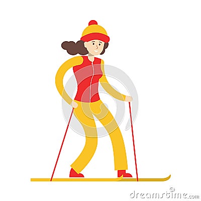 girl skiing. Vector Illustration