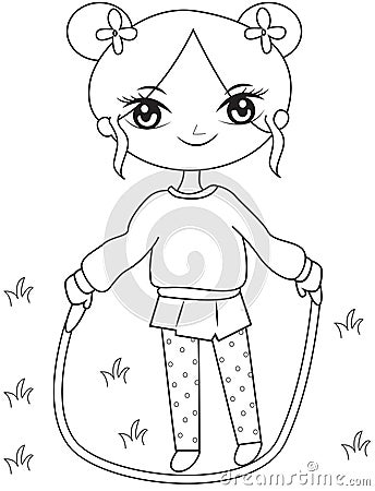 Girl with a skipping rope coloring page Stock Photo