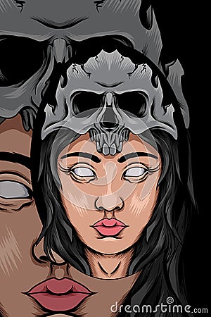Girl with skull crown vector illustration Vector Illustration