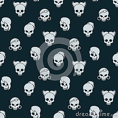 Girl skull seamless pattern Vector Illustration