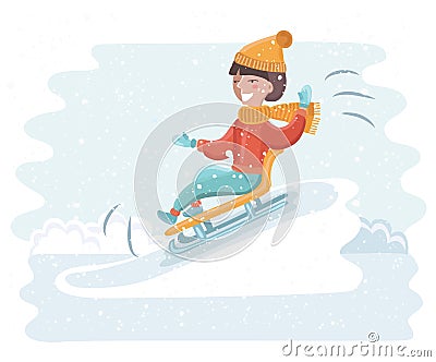 Girl sledding on the snow Vector Illustration