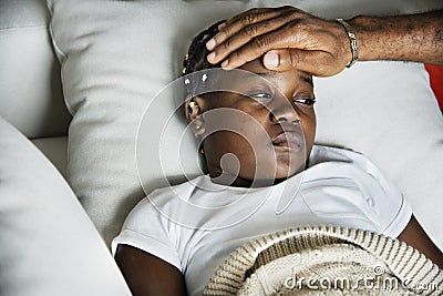 Girl sleeping with sickness on the bed Stock Photo