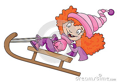 Girl on a snow sled Vector Illustration