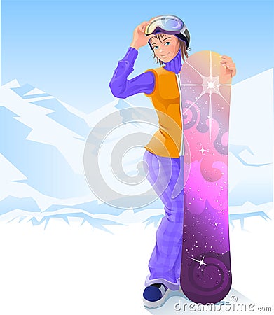 Girl and snowboarding. Winter sport Vector Illustration