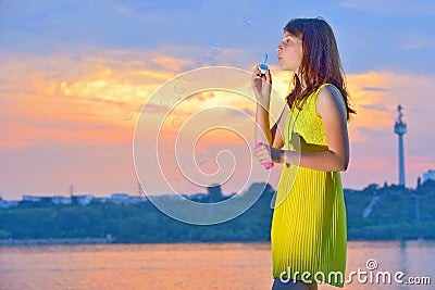 Girl with soap bubbles Stock Photo