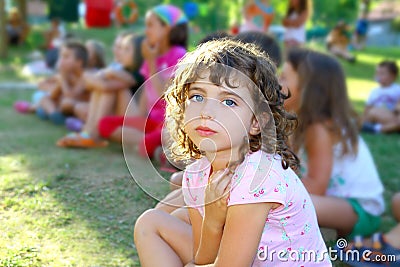 Girl spectator little children looking show park Stock Photo