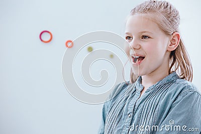 Girl at speech therapy class Stock Photo