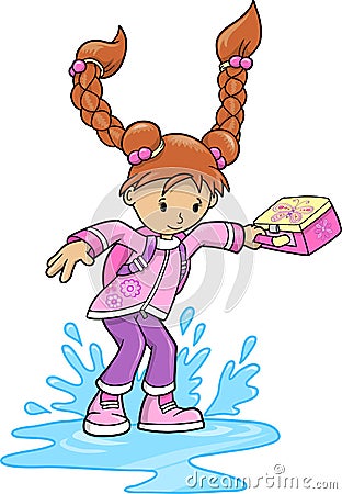 Girl Splashing in Puddle Vector Vector Illustration