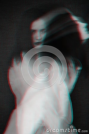 Girl and split personality with glitch effect Stock Photo