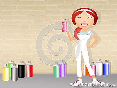 Girl with spray cans Stock Photo