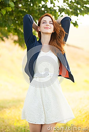 Girl at spring outdoor. Stock Photo